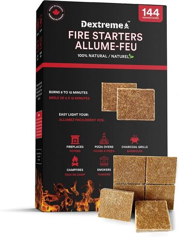 Dextreme Fire Starter Pack of 144/48 Natural Fire Starters Cubes for Campfires, Charcoal, BBQ, Grill Pit, Fireplace, Wood Stoves, Smokers and Camping - Easy to Ignite and Non Toxic… (48 Squares) in Kuwait