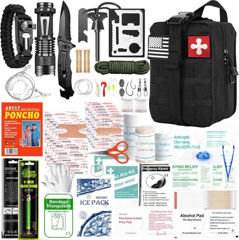 Survival Kits, 174Pcs Survival Gear First Aid Kit IFAK with Molle System Essential Camping Gear Emergency Medical Supplies for Car Fishing Hunting Outdoor Adventure in Saudi Arabia