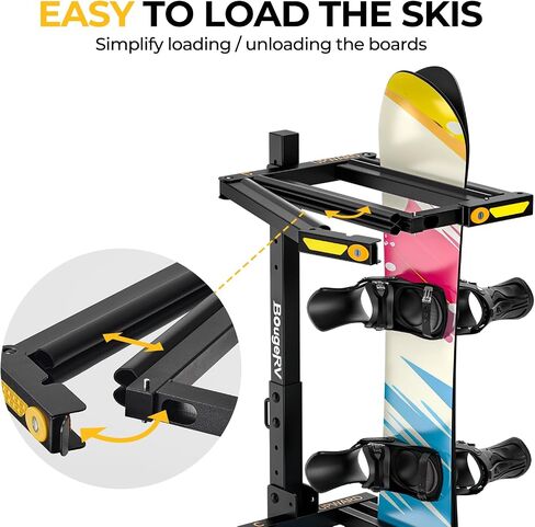 BougeRV Hitch Ski Snowboard Rack with Security Lock Folding and Tilting for Trunk Access Fit for 2" Receiver, Max Load 6 Pairs of skis or 4 Snowboards in Saudi Arabia