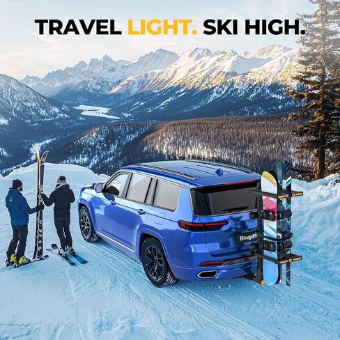 BougeRV Hitch Ski Snowboard Rack with Security Lock Folding and Tilting for Trunk Access Fit for 2" Receiver, Max Load 6 Pairs of skis or 4 Snowboards in Saudi Arabia