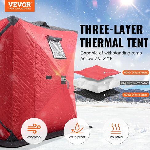 VEVOR Portable Pop-Up Ice Fishing Tent, 1-8 Person Insulated Ice Shelter, Large Fishing Area, Hub-Style Ice Shanty for Winter Fishing, Waterproof Oxford Ice Cube with Anchors/Ropes/Carrying Bag in Saudi Arabia