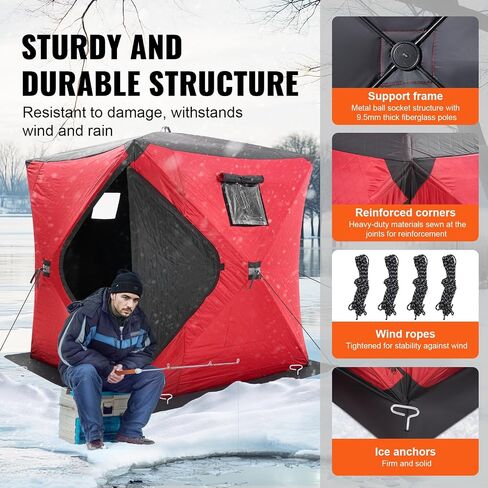 VEVOR Portable Pop-Up Ice Fishing Tent, 1-8 Person Insulated Ice Shelter, Large Fishing Area, Hub-Style Ice Shanty for Winter Fishing, Waterproof Oxford Ice Cube with Anchors/Ropes/Carrying Bag in Saudi Arabia
