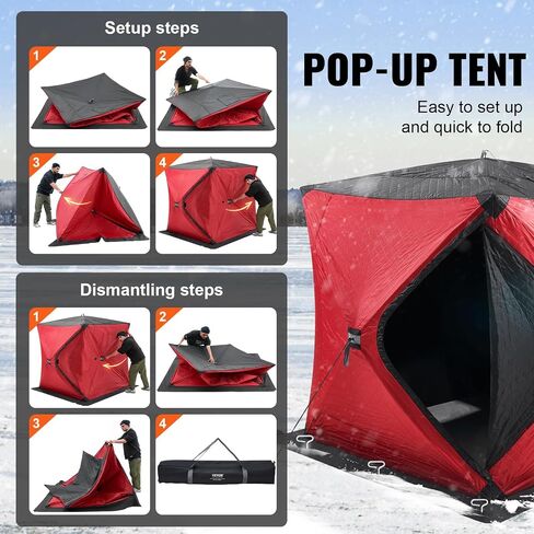 VEVOR Portable Pop-Up Ice Fishing Tent, 1-8 Person Insulated Ice Shelter, Large Fishing Area, Hub-Style Ice Shanty for Winter Fishing, Waterproof Oxford Ice Cube with Anchors/Ropes/Carrying Bag in Saudi Arabia
