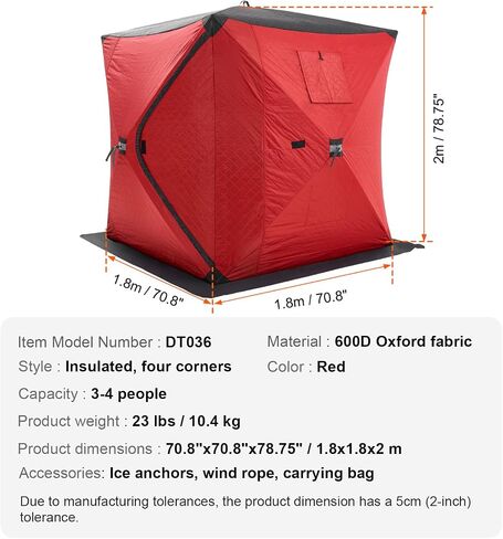 VEVOR Portable Pop-Up Ice Fishing Tent, 1-8 Person Insulated Ice Shelter, Large Fishing Area, Hub-Style Ice Shanty for Winter Fishing, Waterproof Oxford Ice Cube with Anchors/Ropes/Carrying Bag in Saudi Arabia
