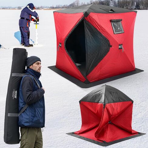 VEVOR Portable Pop-Up Ice Fishing Tent, 1-8 Person Insulated Ice Shelter, Large Fishing Area, Hub-Style Ice Shanty for Winter Fishing, Waterproof Oxford Ice Cube with Anchors/Ropes/Carrying Bag in Saudi Arabia
