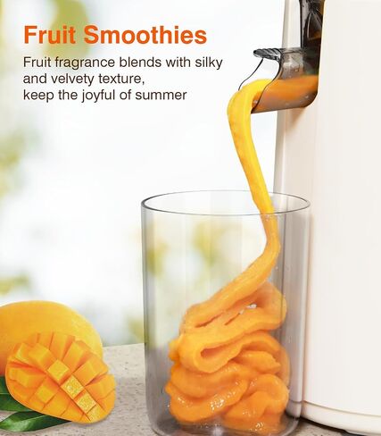 Cold Press Juicer, Updated Masticating Juicer Machines with 5" Feeding Chute Fit Whole Fruits &Vegetables, 99.6% Juice Purity, Streamlined Parts Easier to Clean/1.5L Capacity/2 Cups Included in Saudi Arabia