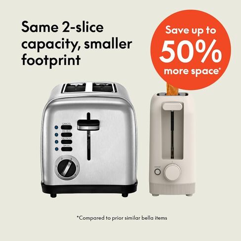 bella 2 Slice Slim Toaster, Fits-anywhere™ Kitchenware, 6 Setting Shade Control with Reheat & Cancel Buttons, Removable Crumb Tray, 10" Long Slot, Anti Jam & Auto Shutoff, 900 Watt, Oatmilk in Saudi Arabia
