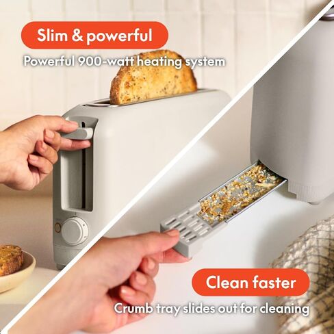 bella 2 Slice Slim Toaster, Fits-anywhere™ Kitchenware, 6 Setting Shade Control with Reheat & Cancel Buttons, Removable Crumb Tray, 10" Long Slot, Anti Jam & Auto Shutoff, 900 Watt, Oatmilk in Saudi Arabia