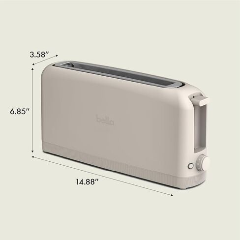bella 2 Slice Slim Toaster, Fits-anywhere™ Kitchenware, 6 Setting Shade Control with Reheat & Cancel Buttons, Removable Crumb Tray, 10" Long Slot, Anti Jam & Auto Shutoff, 900 Watt, Oatmilk in Saudi Arabia