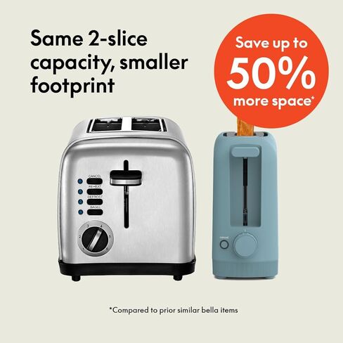 bella 2 Slice Slim Toaster, Fits-anywhere™ Kitchenware, 6 Setting Shade Control with Reheat & Cancel Buttons, Removable Crumb Tray, 10" Long Slot, Anti Jam & Auto Shutoff, 900 Watt, Oatmilk in Saudi Arabia