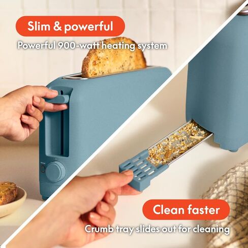 bella 2 Slice Slim Toaster, Fits-anywhere™ Kitchenware, 6 Setting Shade Control with Reheat & Cancel Buttons, Removable Crumb Tray, 10" Long Slot, Anti Jam & Auto Shutoff, 900 Watt, Oatmilk in Saudi Arabia