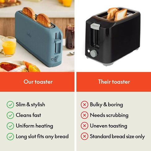 bella 2 Slice Slim Toaster, Fits-anywhere™ Kitchenware, 6 Setting Shade Control with Reheat & Cancel Buttons, Removable Crumb Tray, 10" Long Slot, Anti Jam & Auto Shutoff, 900 Watt, Oatmilk in Saudi Arabia