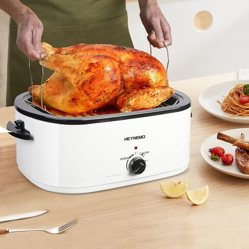 HEYNEMO Roaster Oven 28 Quart, Electric Roaster with Self-Basting Lid | Removable Pan & Rack, Variable Temp Control, Stainless Steel, Black in Saudi Arabia