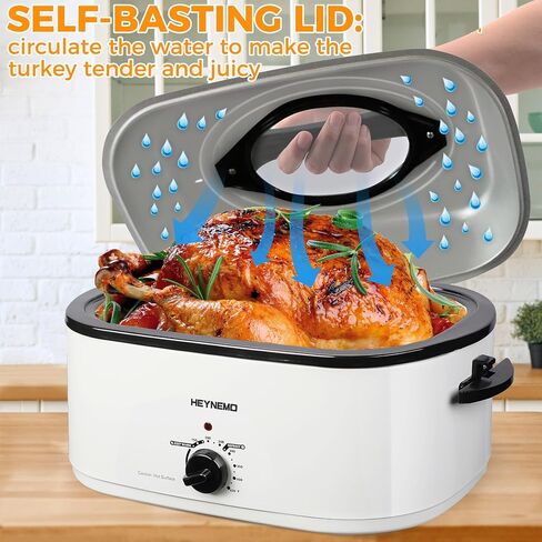 HEYNEMO Roaster Oven 28 Quart, Electric Roaster with Self-Basting Lid | Removable Pan & Rack, Variable Temp Control, Stainless Steel, Black in Saudi Arabia