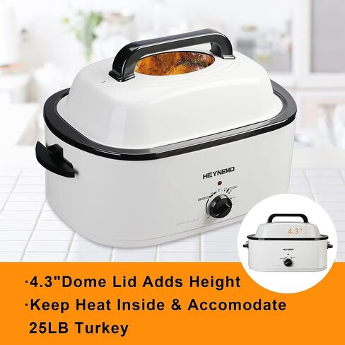 HEYNEMO Roaster Oven 28 Quart, Electric Roaster with Self-Basting Lid | Removable Pan & Rack, Variable Temp Control, Stainless Steel, Black in Saudi Arabia