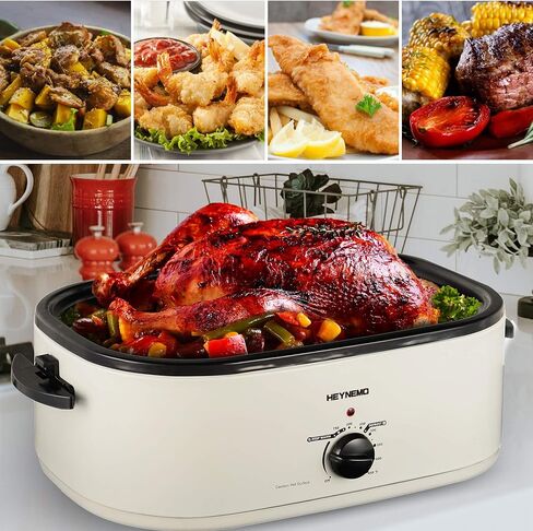 HEYNEMO Roaster Oven 28 Quart, Electric Roaster with Self-Basting Lid | Removable Pan & Rack, Variable Temp Control, Stainless Steel, Black in Saudi Arabia