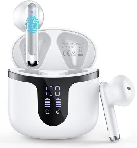 Wireless Earbuds Bluetooth 5.3 Headphones 40Hrs Playtime Bluetooth Earbuds Hi-Fi Stereo 4 ENC Mics, Wireless Headphones IPX7 Waterproof Wireless Earphones LED Display for iPhone and Android Black in Saudi Arabia