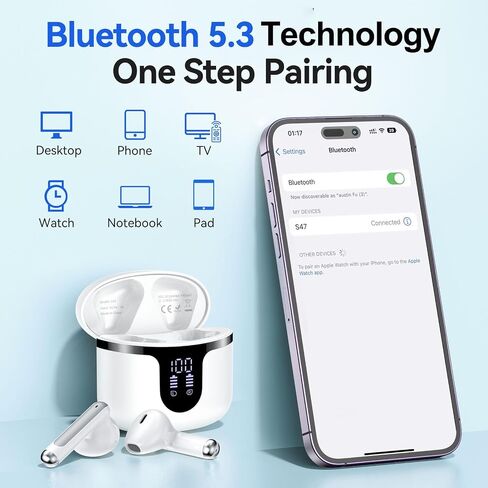 Wireless Earbuds Bluetooth 5.3 Headphones 40Hrs Playtime Bluetooth Earbuds Hi-Fi Stereo 4 ENC Mics, Wireless Headphones IPX7 Waterproof Wireless Earphones LED Display for iPhone and Android Black in Saudi Arabia