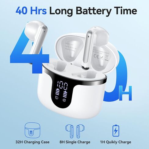 Wireless Earbuds Bluetooth 5.3 Headphones 40Hrs Playtime Bluetooth Earbuds Hi-Fi Stereo 4 ENC Mics, Wireless Headphones IPX7 Waterproof Wireless Earphones LED Display for iPhone and Android Black in Saudi Arabia