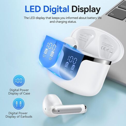 Wireless Earbuds Bluetooth 5.3 Headphones 40Hrs Playtime Bluetooth Earbuds Hi-Fi Stereo 4 ENC Mics, Wireless Headphones IPX7 Waterproof Wireless Earphones LED Display for iPhone and Android Black in Saudi Arabia