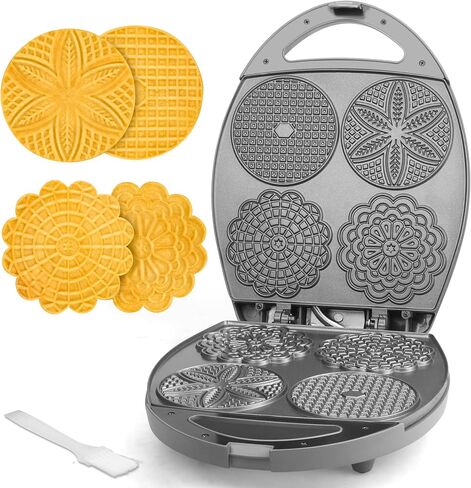 Baker's Friend Multi Pizzelle Maker Electric, Stroopwafel Iron, 4 x 4.5'' Pizzelle Waffle Cookies Maker with Temperature Control, Ideal for Holidays, Parties & More, Great Choice for Gift, Graphite in Saudi Arabia
