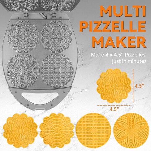 Baker's Friend Multi Pizzelle Maker Electric, Stroopwafel Iron, 4 x 4.5'' Pizzelle Waffle Cookies Maker with Temperature Control, Ideal for Holidays, Parties & More, Great Choice for Gift, Graphite in Saudi Arabia