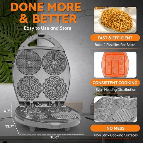 Baker's Friend Multi Pizzelle Maker Electric, Stroopwafel Iron, 4 x 4.5'' Pizzelle Waffle Cookies Maker with Temperature Control, Ideal for Holidays, Parties & More, Great Choice for Gift, Graphite in Saudi Arabia