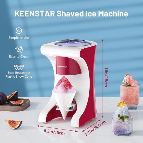 Snow Cone Shaved Ice Machine with 3 Reusable Plastic Cups, Table-Top Slushie Machine for Homemade Snow Cone, Snowballs, Frozen Cocktails and More, with Non-Slip Mat & Stainless Steel Blade in Saudi Arabia