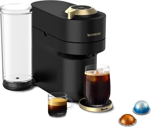 ماكينة صنع القهوة والإسبريسو من نسبريسو إصدار محدود من Vertuo Pop+ من Breville، لون أسود ذهبي مطفي in Kuwait