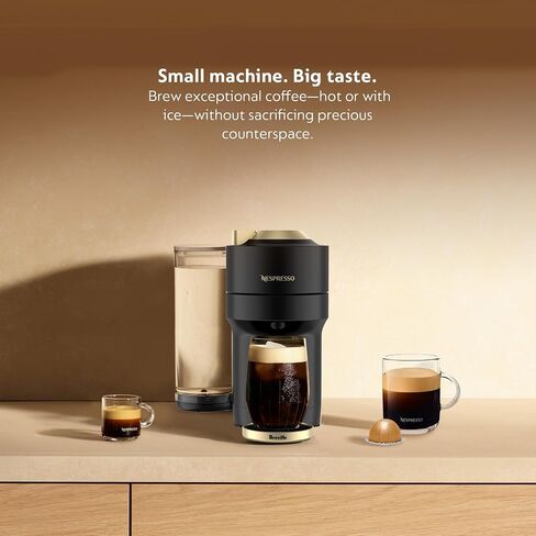 ماكينة صنع القهوة والإسبريسو من نسبريسو إصدار محدود من Vertuo Pop+ من Breville، لون أسود ذهبي مطفي in Kuwait