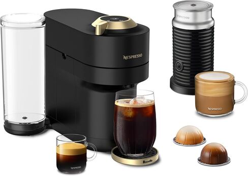ماكينة صنع القهوة والإسبريسو من نسبريسو إصدار محدود من Vertuo Pop+ من Breville، لون أسود ذهبي مطفي in Kuwait