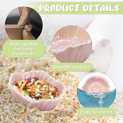 Small Ceramic Pet Hamster Bowl, Easy to Clean Anti Flipping Hamster Food and Water Bowl Feeding Bowl, Small Animal Bowls for Dwarf Hamster, Parrots (Pink, s) in Saudi Arabia