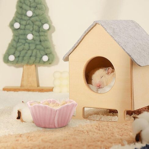 Small Ceramic Pet Hamster Bowl, Easy to Clean Anti Flipping Hamster Food and Water Bowl Feeding Bowl, Small Animal Bowls for Dwarf Hamster, Parrots (Pink, s) in Saudi Arabia