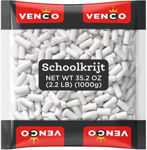 Venco Schoolkrijt Licorice Chalk Candy - School Chalk Licorice Sticks, White Crunchy Mint Coated Liquorice Candies with Soft Sweet Anise Filling, Original Dutch Licorice - Candy Bulk, 2.2 lbs Bag in Saudi Arabia