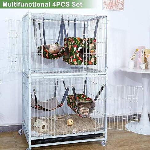 Glittme Ferret Hammock 4 Pack Ferret Cage Accessories Washable Rat Hammock on Ferret Cage Soft Guinea Pig Hammock for Ferrets, Rat, Sugar Glider, Squirrel, Guinea Pig in Saudi Arabia