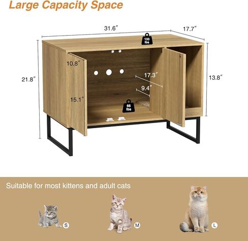 Cat Litter Box Enclosure, Fluted Hidden Litter Box Furniture with Cat Scratch Pad, 2 Doors Enclosed Litter Box Cabinet, Modern Indoor Pet House End Table for Living Room, Bedroom, Washroom in Saudi Arabia