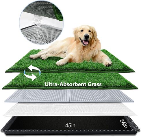Dog Grass Pad with Tray Large 34’’×23’’, Dog Potty with Ultra-Absorbent Artificial Grass for Dogs with Hemmed Edge, Pee Pads for Dogs, Realistic, Odor Free, Dog Litter Box for Balcony in Saudi Arabia