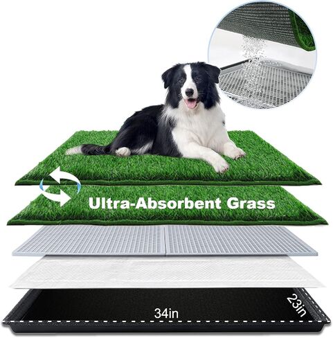 Dog Grass Pad with Tray Large 34’’×23’’, Dog Potty with Ultra-Absorbent Artificial Grass for Dogs with Hemmed Edge, Pee Pads for Dogs, Realistic, Odor Free, Dog Litter Box for Balcony in Saudi Arabia