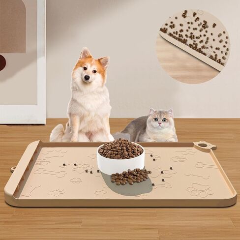 Dog Food Mat, Silicone Dog Mat for Food and Water -Pet Feeding Mats with Residue Collection Pocket, Waterproof Dog Cat Bowl Mats with Raised Edges and Hooks, Placemats for Cats and Dogs Water Bowl in Saudi Arabia
