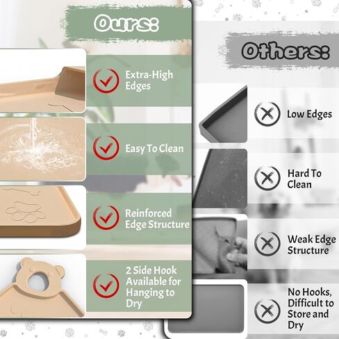 Dog Food Mat, Silicone Dog Mat for Food and Water -Pet Feeding Mats with Residue Collection Pocket, Waterproof Dog Cat Bowl Mats with Raised Edges and Hooks, Placemats for Cats and Dogs Water Bowl in Saudi Arabia