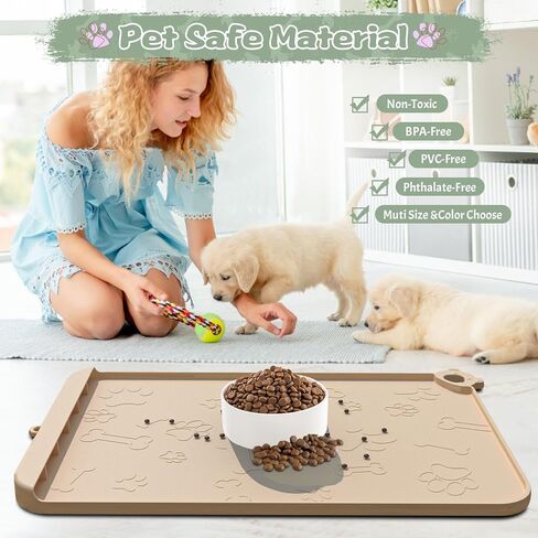 Dog Food Mat, Silicone Dog Mat for Food and Water -Pet Feeding Mats with Residue Collection Pocket, Waterproof Dog Cat Bowl Mats with Raised Edges and Hooks, Placemats for Cats and Dogs Water Bowl in Saudi Arabia