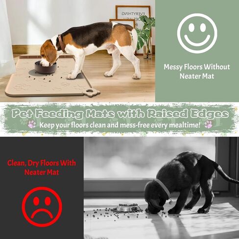 Dog Food Mat, Silicone Dog Mat for Food and Water -Pet Feeding Mats with Residue Collection Pocket, Waterproof Dog Cat Bowl Mats with Raised Edges and Hooks, Placemats for Cats and Dogs Water Bowl in Saudi Arabia