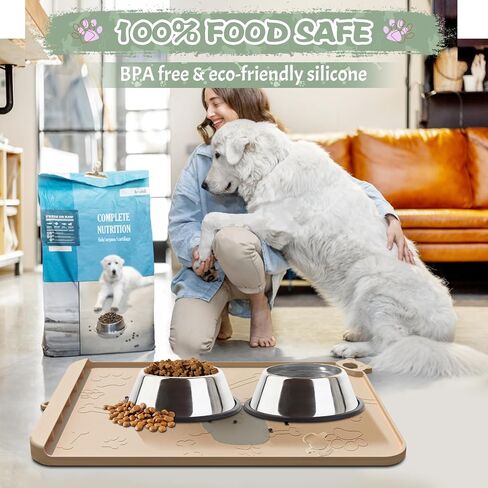 Dog Food Mat, Silicone Dog Mat for Food and Water -Pet Feeding Mats with Residue Collection Pocket, Waterproof Dog Cat Bowl Mats with Raised Edges and Hooks, Placemats for Cats and Dogs Water Bowl in Saudi Arabia