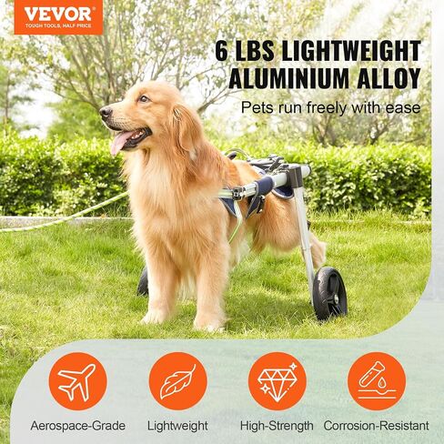 VEVOR Dog Wheelchair for Back Legs, Pet Wheelchair Lightweight & Adjustable Assisting in Healing, Dog Cart with 2 Wheels for Injured, Disabled, Paralysis, Hind Limb Weak Pet (Large) in Saudi Arabia
