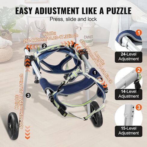 VEVOR Dog Wheelchair for Back Legs, Pet Wheelchair Lightweight & Adjustable Assisting in Healing, Dog Cart with 2 Wheels for Injured, Disabled, Paralysis, Hind Limb Weak Pet (Large) in Saudi Arabia