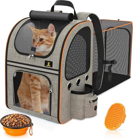 حقيبة ظهر S4LTHER'S Cat قابلة للتوسيع - حامل حقيبة ظهر للقطط مع فرشاة إزالة الشعر - حقيبة ظهر حامل للقطط شبكية قابلة للتنفس - حامل حقيبة ظهر للحيوانات الأليفة للكلاب الصغيرة حتى 17 رطلاً - حامل حقيبة ظهر للكلاب من الأكريليك in Saudi Arabia