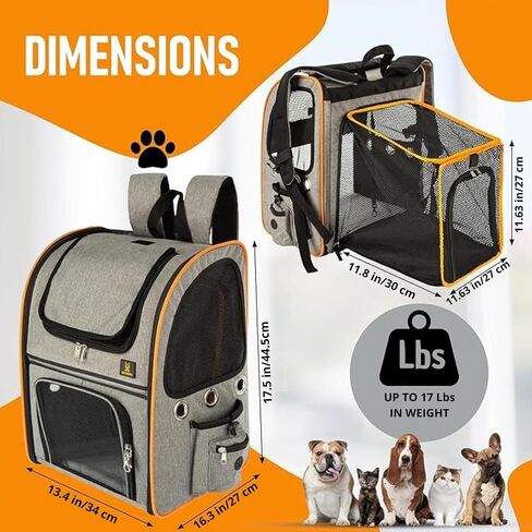 حقيبة ظهر S4LTHER'S Cat قابلة للتوسيع - حامل حقيبة ظهر للقطط مع فرشاة إزالة الشعر - حقيبة ظهر حامل للقطط شبكية قابلة للتنفس - حامل حقيبة ظهر للحيوانات الأليفة للكلاب الصغيرة حتى 17 رطلاً - حامل حقيبة ظهر للكلاب من الأكريليك in Saudi Arabia
