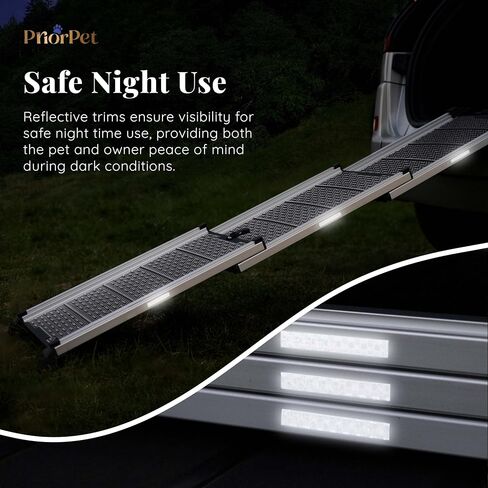 Dog Ramp for Car - Anti-Slip Dog Car Ramp for Large Dogs SUV - Stable 250LBS Capacity - Telescoping Pet Ramp for Car - Portable - Night Safety Reflective Sides - Fixing Clip - Black in Saudi Arabia