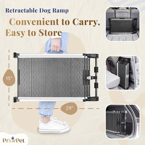 Dog Ramp for Car - Anti-Slip Dog Car Ramp for Large Dogs SUV - Stable 250LBS Capacity - Telescoping Pet Ramp for Car - Portable - Night Safety Reflective Sides - Fixing Clip - Black in Saudi Arabia