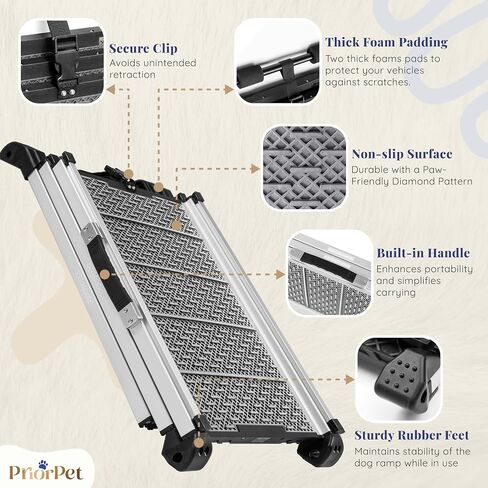 Dog Ramp for Car - Anti-Slip Dog Car Ramp for Large Dogs SUV - Stable 250LBS Capacity - Telescoping Pet Ramp for Car - Portable - Night Safety Reflective Sides - Fixing Clip - Black in Saudi Arabia